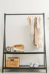 Black Garment Clothes Rack With Two Shelves