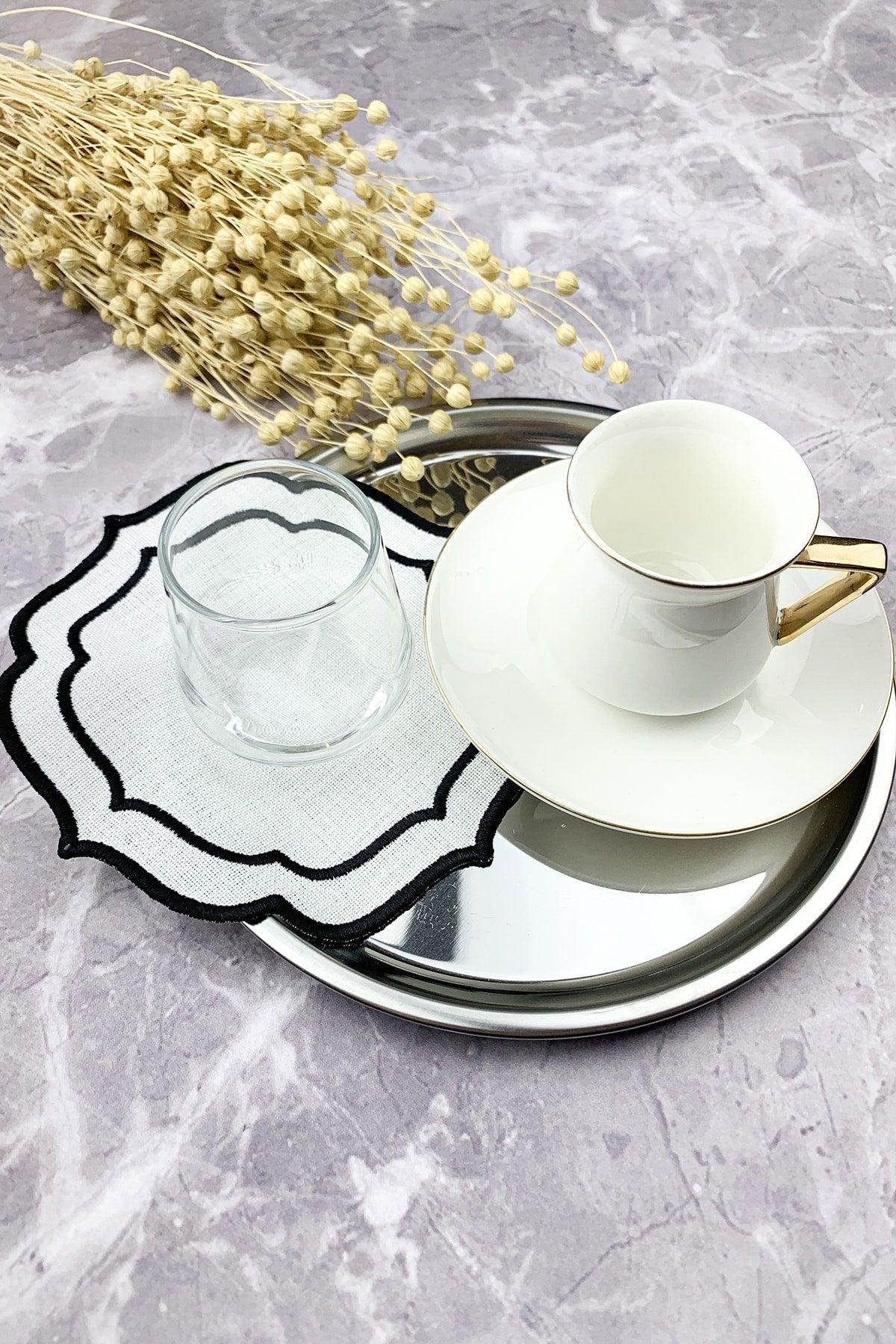 Black Color Double Wrap Embroidered 12 Piece Set Placemat And Cocktail Napkin - Swordslife