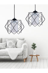 Black Design White Mica Glass Multi Square Chandelier (2 PCS) - Swordslife