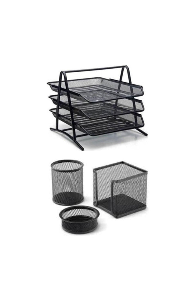 Black Document Rack + Metal Mesh 3 Pen Holder