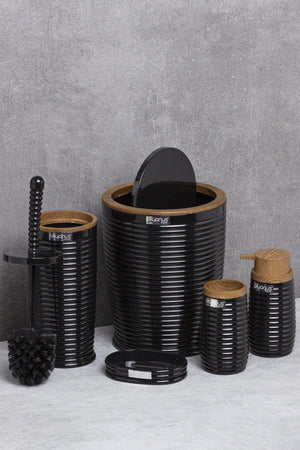 Black Elegans Wooden Patterned Bathroom Set of 5 - Swordslife