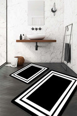 Black Floor White Border Bath Mat - Swordslife
