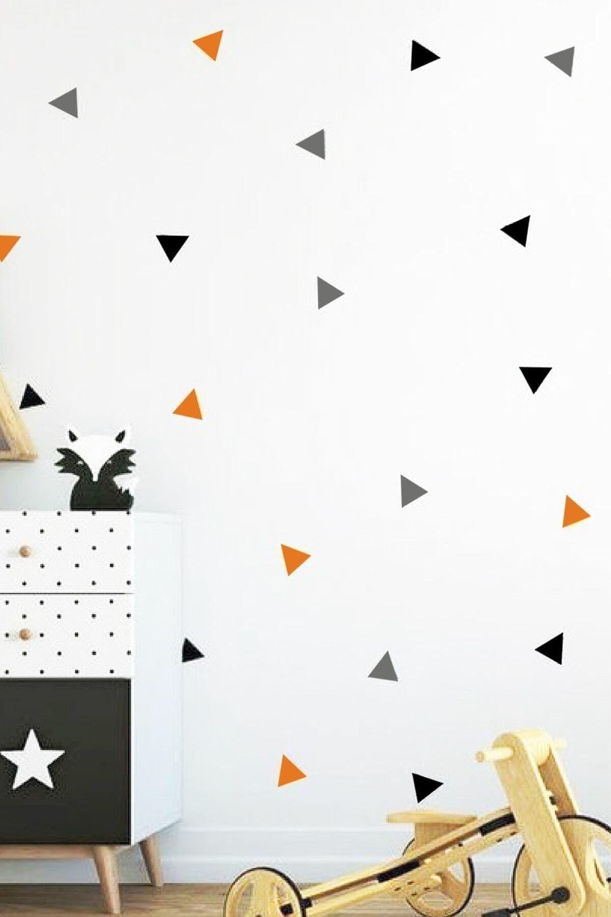 Black Gray Orange Color Triangles Kids Room Sticker - Swordslife
