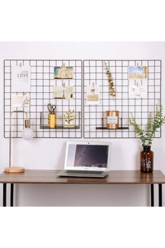 Black wire wall grid with hooks – 50x70cm, pack of 2