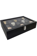 Black Leather 15 Liter Glass Watch Box St15-68 - Swordslife