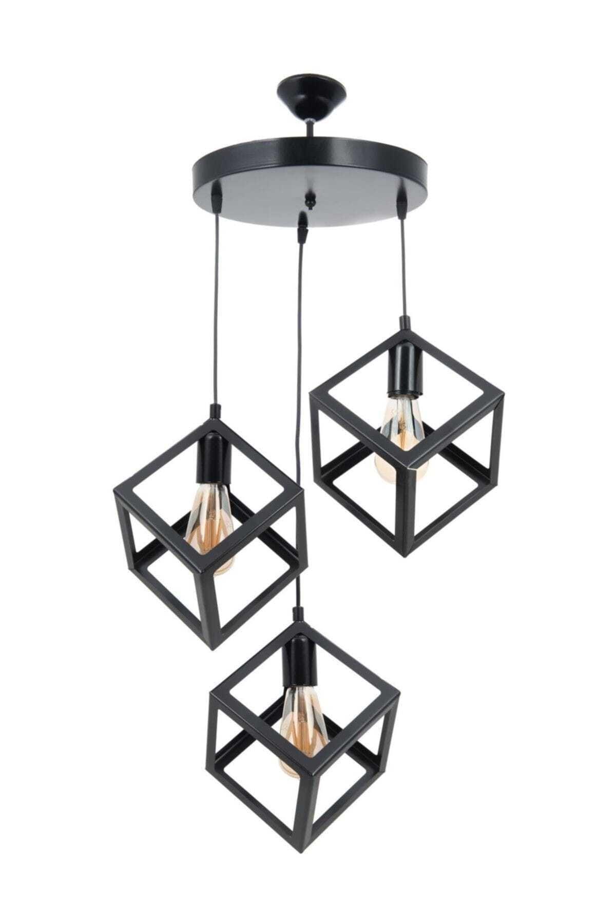 Black Modern Design Cube Pendent Chandelier Triple - Swordslife