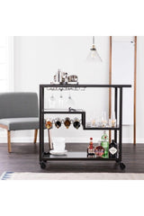 Black Serving And Presentation Trolley With Mirror Shelf