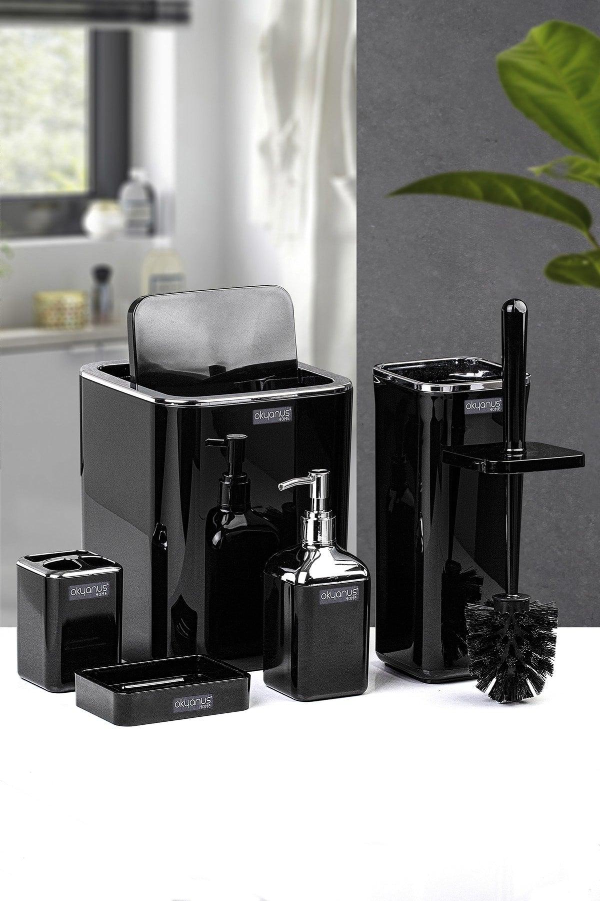 Black Square Chrome 5 Pcs Bathroom Set - Swordslife