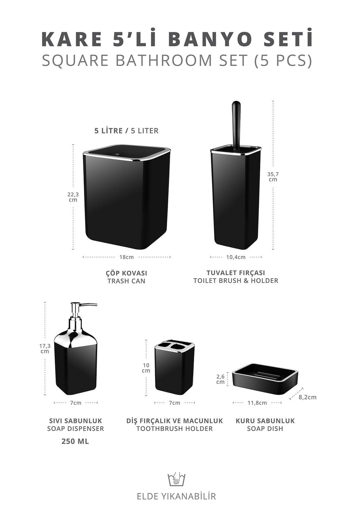 Black Square Chrome 5 Pcs Bathroom Set - Swordslife