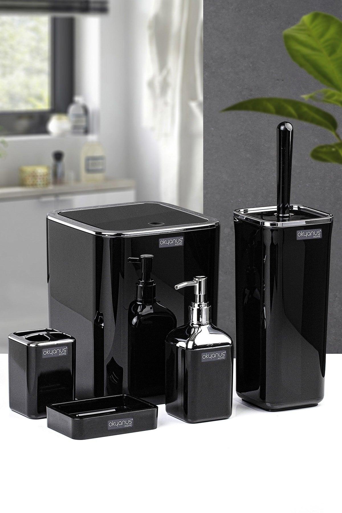 Black Square Chrome 5 Pcs Bathroom Set - Swordslife