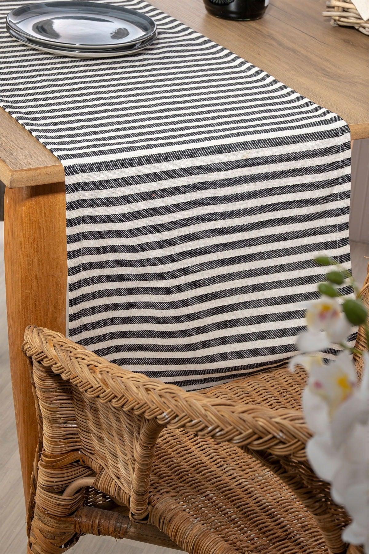 Black Striped Linen Fabric 42x150 Cm Runner Table Cloth - Swordslife