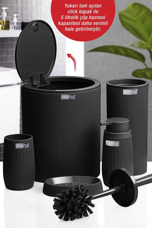 Black Striped Round Bathroom Set of 5 - Swordslife