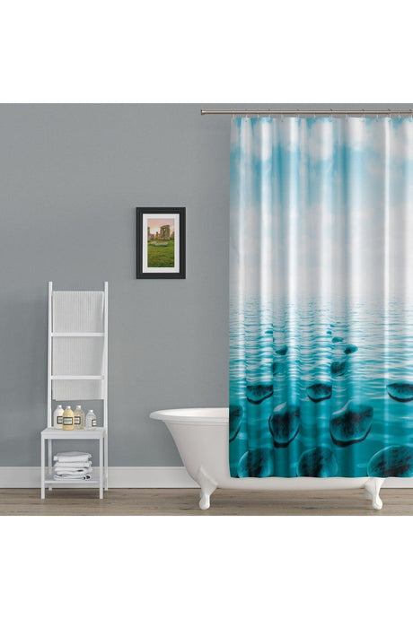 Blue Bathroom Curtain-stone Pattern Colorful Shower Curtain, Single Wing Tub Curtain-180x200cm Bathroom Shower Curtain - Swordslife