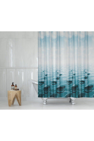Blue Bathroom Curtain-stone Pattern Colorful Shower Curtain, Single Wing Tub Curtain-180x200cm Bathroom Shower Curtain - Swordslife