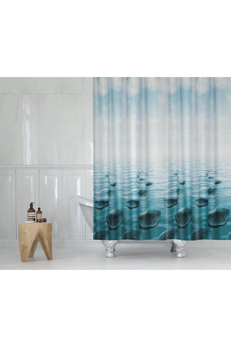Blue Bathroom Curtain-stone Pattern Colorful Shower Curtain, Single Wing Tub Curtain-180x200cm Bathroom Shower Curtain - Swordslife