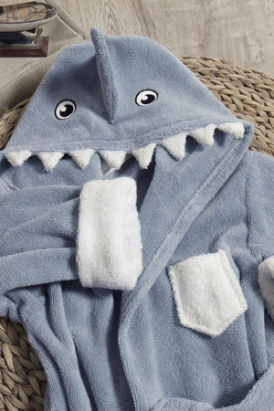 Blue Male Shark Child Bathrobe 100% Cotton Embroidered 2/4 Years Old - Swordslife