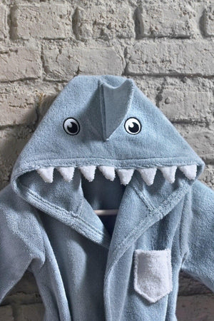 Blue Male Shark Child Bathrobe 100% Cotton Embroidered 2/4 Years Old - Swordslife