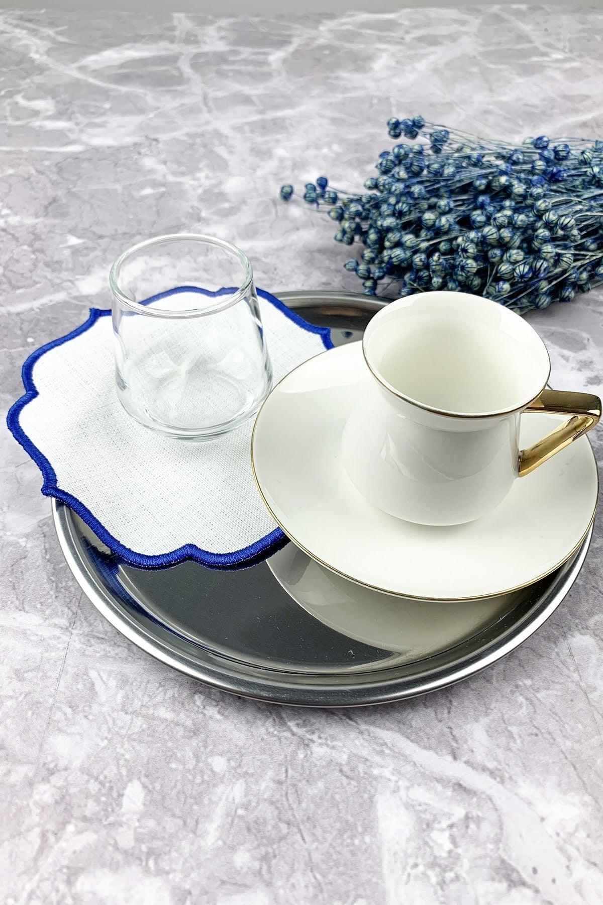Blue Embroidered 12 Piece Set Placemat And Cocktail Napkin - Swordslife