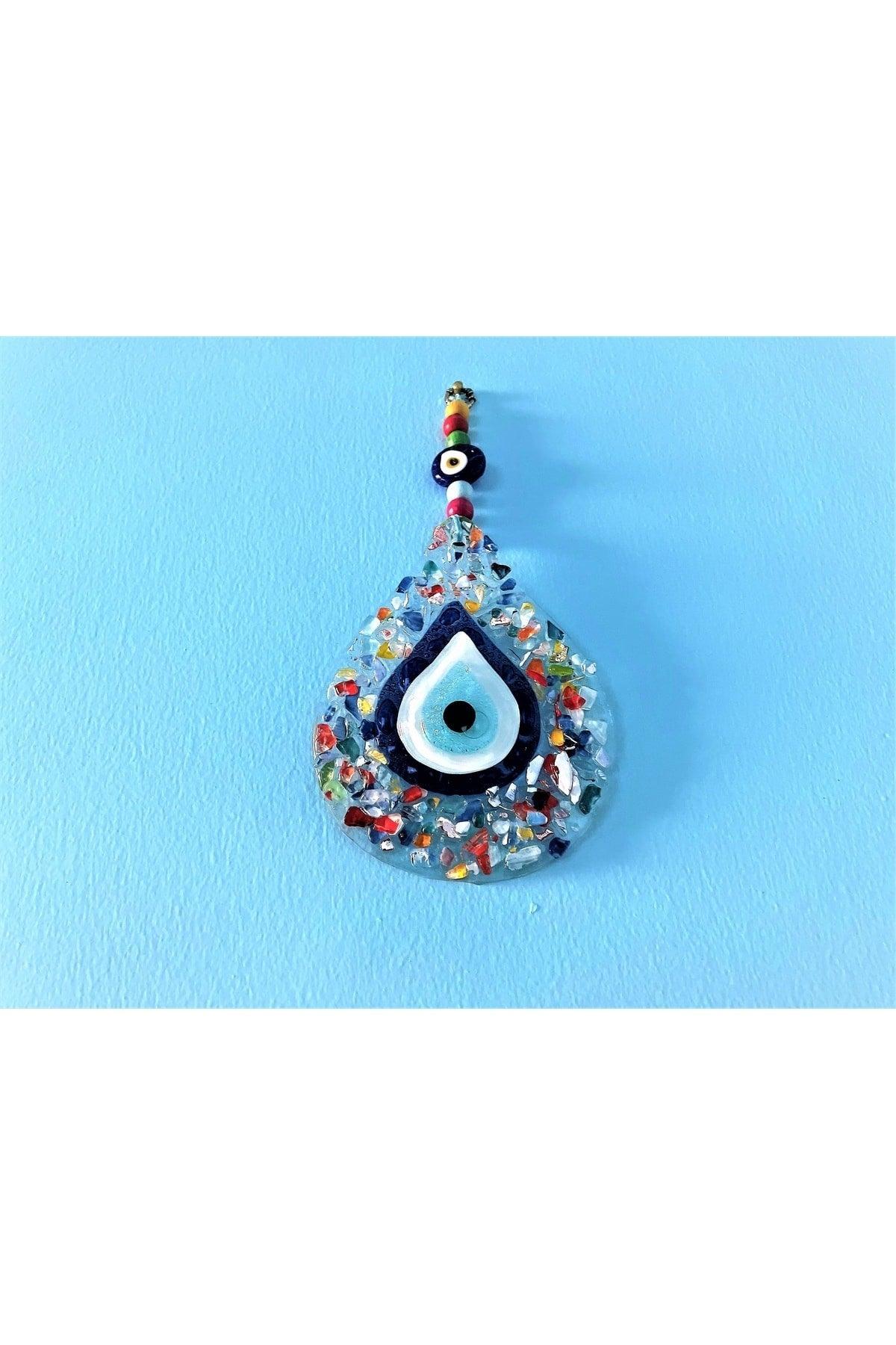 Blue Evil Eye Beaded Cutout Colored Glass Patterned Drop Wall Ornament Charms - Swordslife