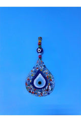 Blue Evil Eye Beaded Cutout Colored Glass Patterned Drop Wall Ornament Charms - Swordslife