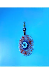 Blue Evil Eye Beaded Cutout Red Color Glass Patterned Wall Ornament Charms - Swordslife