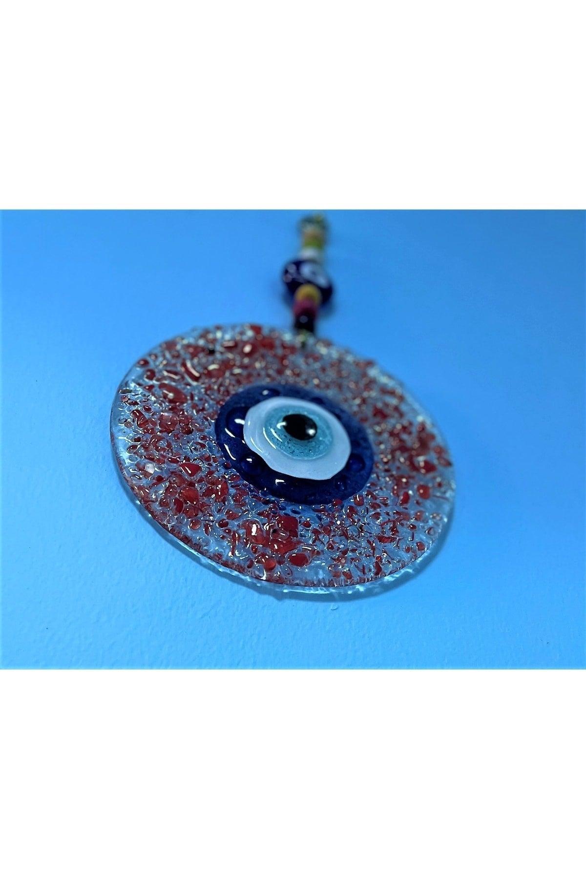 Blue Evil Eye Beaded Cutout Red Color Glass Patterned Wall Ornament Charms - Swordslife