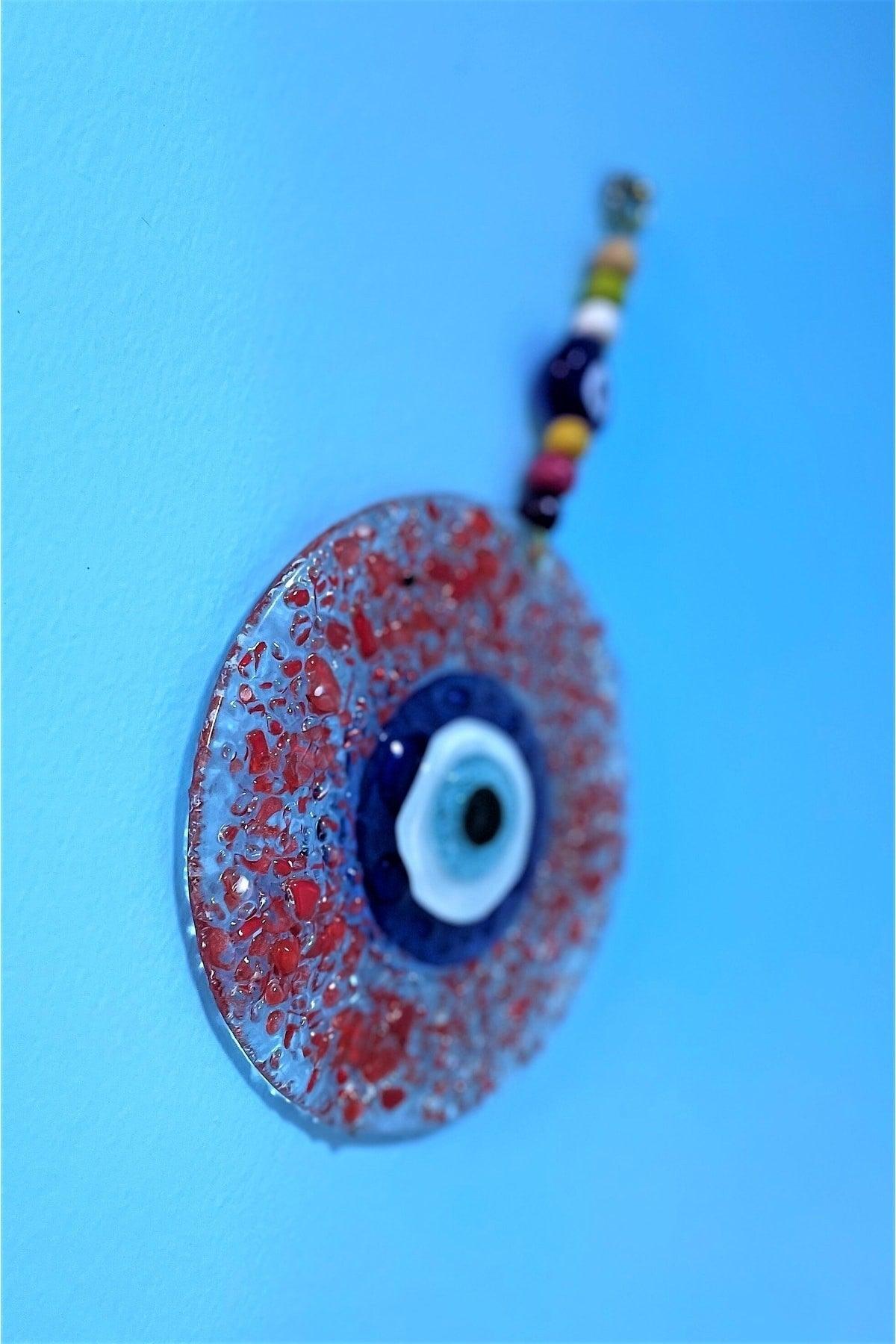Blue Evil Eye Beaded Cutout Red Color Glass Patterned Wall Ornament Charms - Swordslife