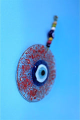 Blue Evil Eye Beaded Cutout Red Color Glass Patterned Wall Ornament Charms - Swordslife