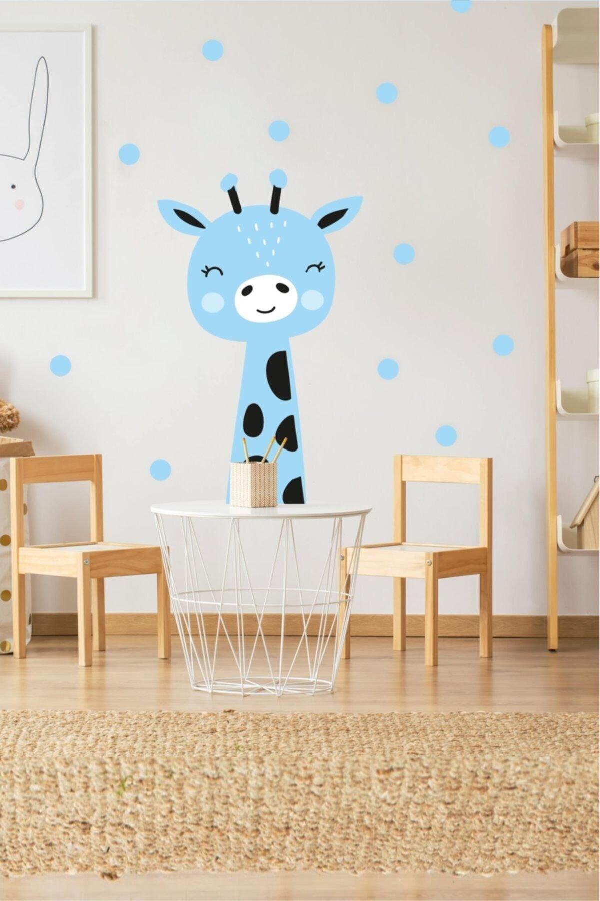 Blue Giraffe Patterned Kids Room Sticker - Swordslife