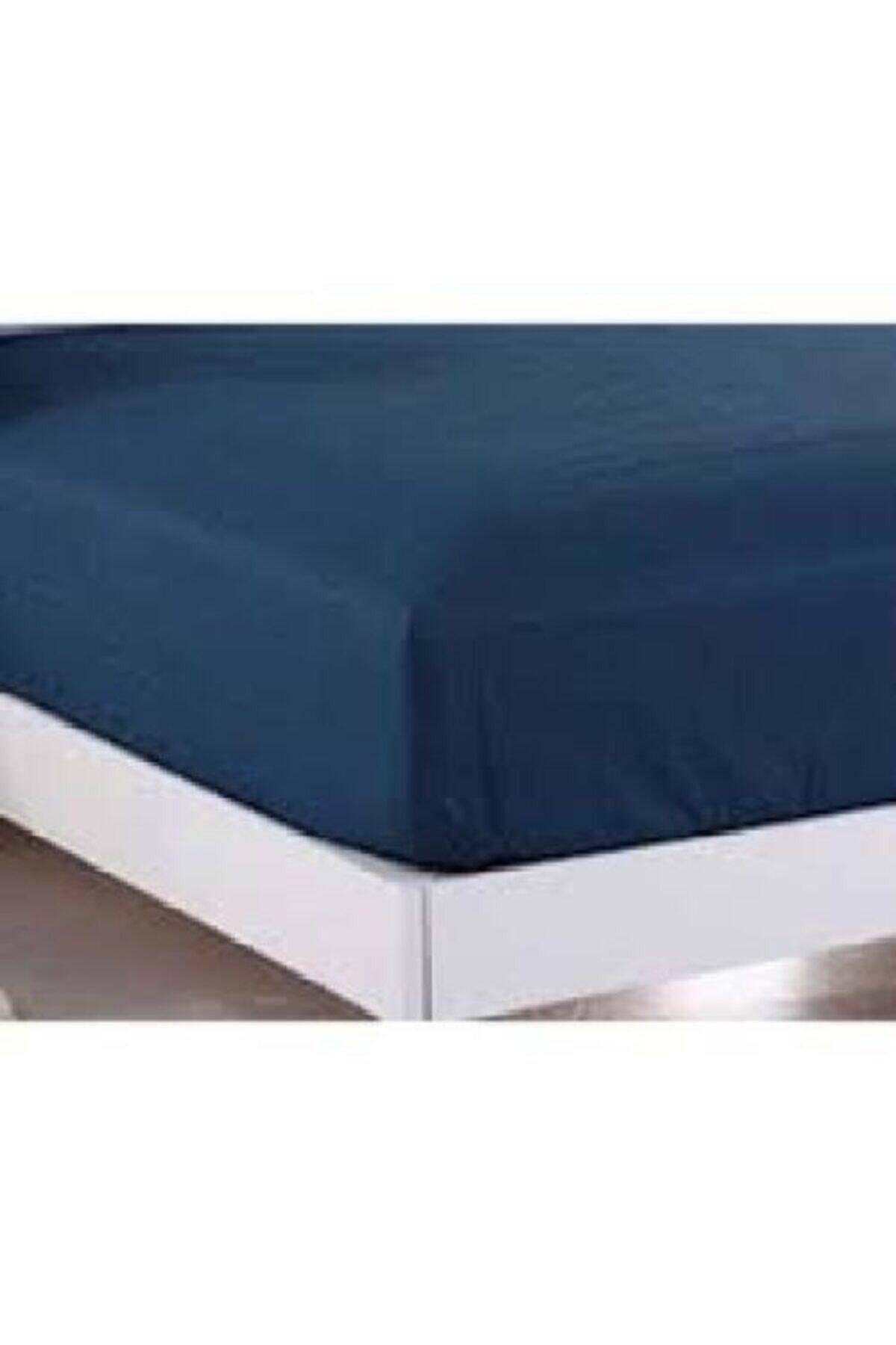 Navy Blue Combed Cotton Single Elastic Bed Sheet