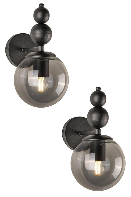 Bolivia 2 Piece Black Case Smoke Glass Wall Sconce - Swordslife