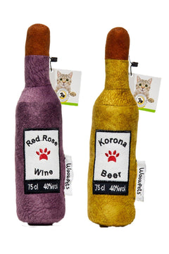 Plush Bottle Toy Set for Dogs and Cats, 2-Pack (Lilac & Yellow)