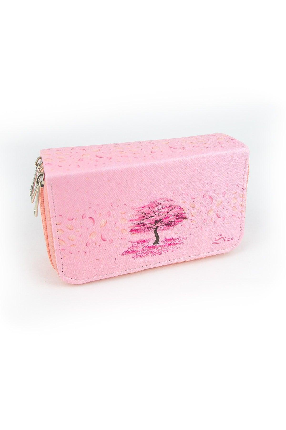 Pencil Case Sakura Themed Three Compartments Vegan