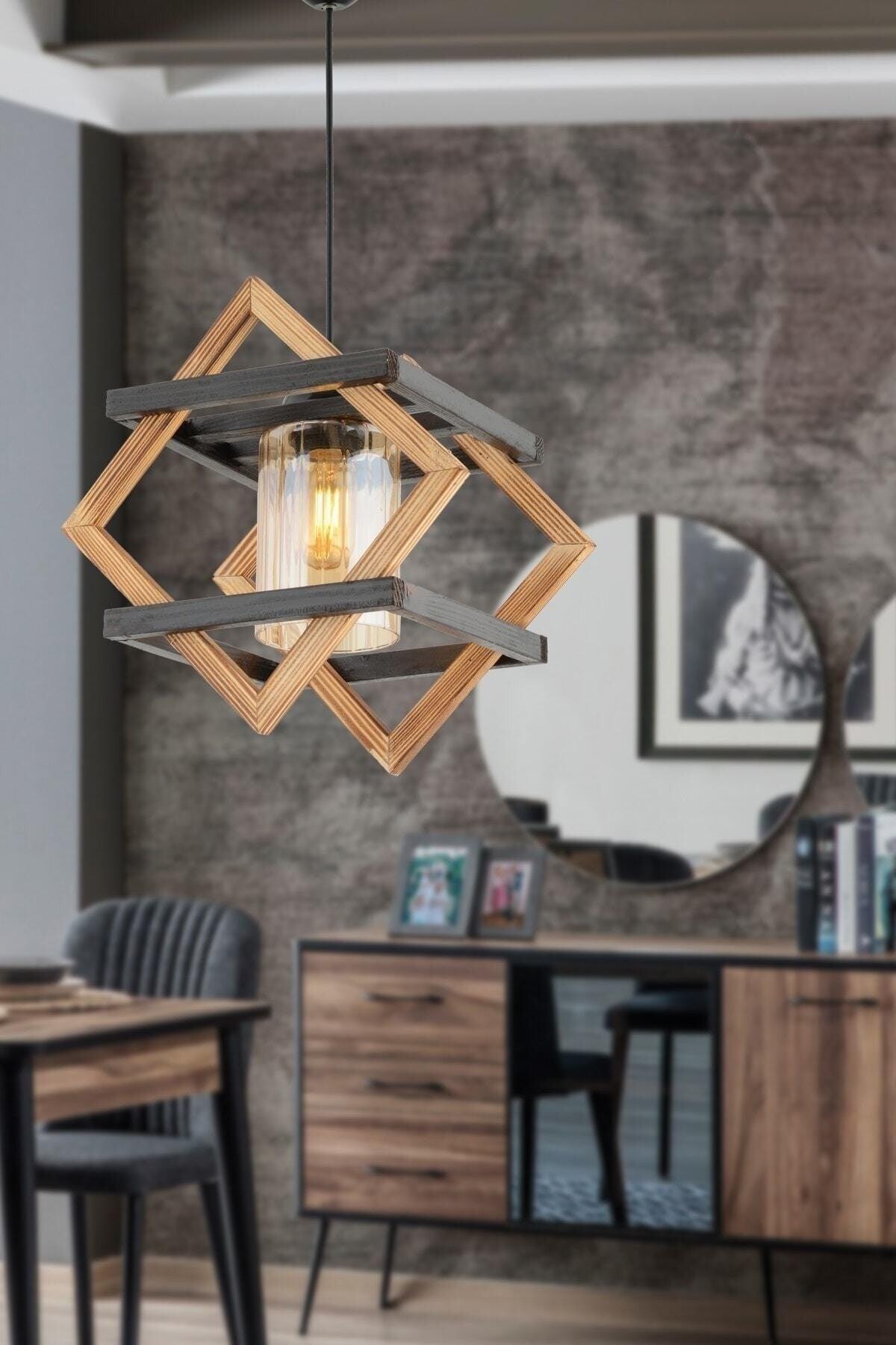 Brown Gray Star Single Wooden Pendant Chandelier - Swordslife