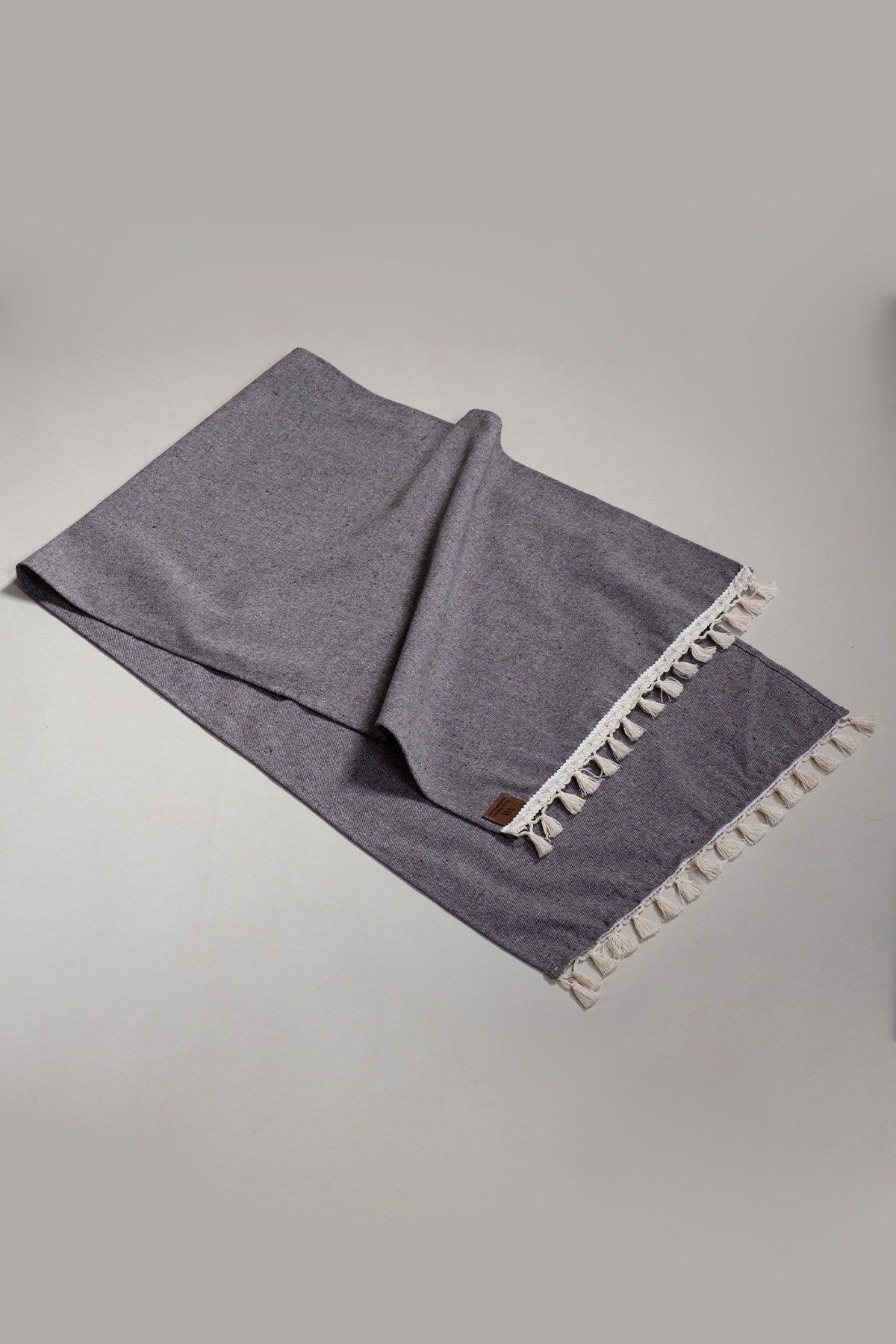 Brown Plain Tasseled Cotton Fabric 45x150 Cm Runner Table Cloth - Swordslife