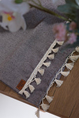 Brown Plain Tasseled Cotton Fabric 45x150 Cm Runner Table Cloth - Swordslife