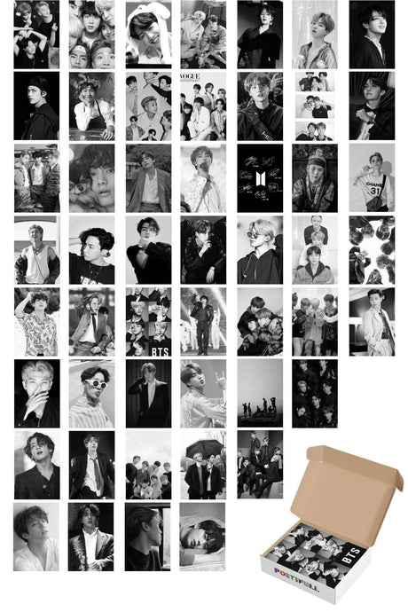 Bts Wall Poster Set - Adhesive Back Collage Set - 50 Pieces - Black and White, 10cm*15cm, Boxed Set - Swordslife