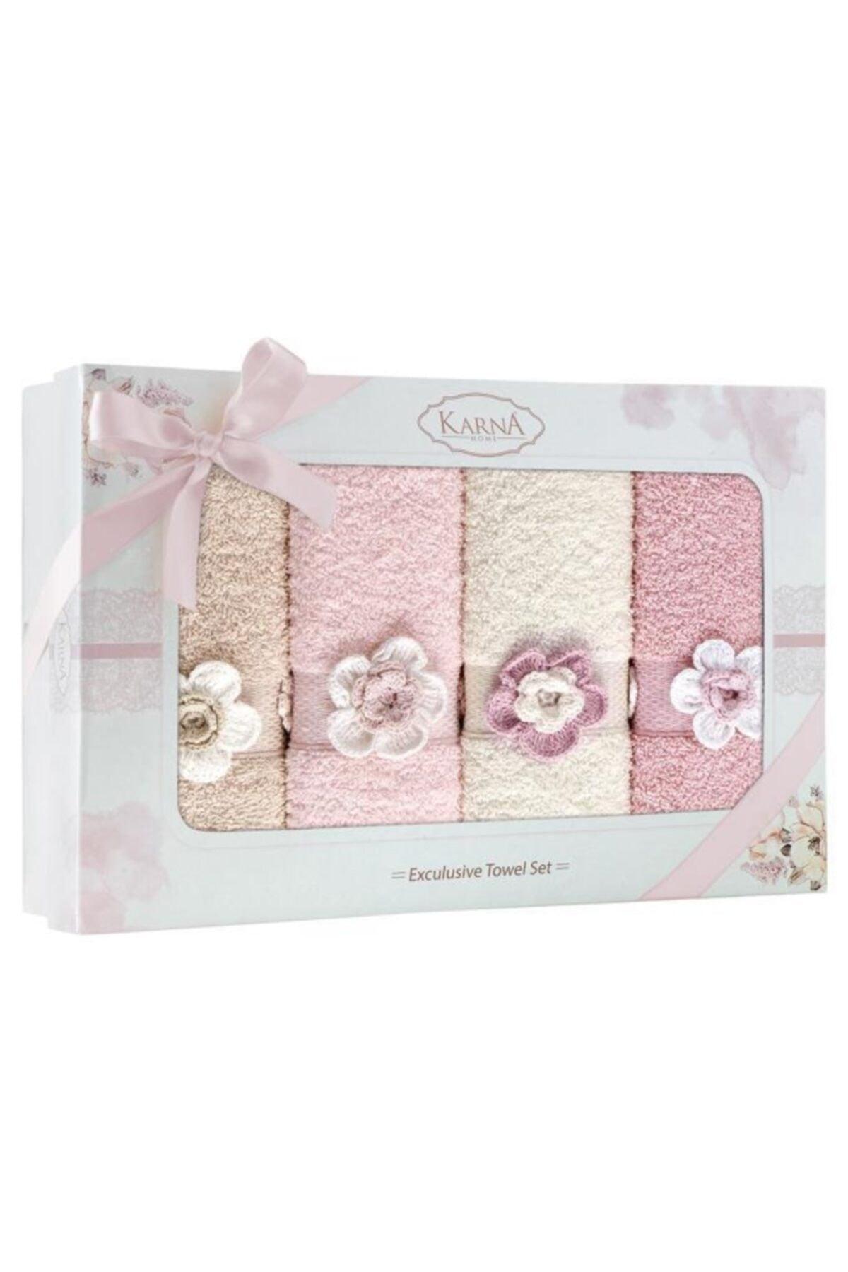 Bukre Hand Embroidered Towel Set 4 50x85 cm