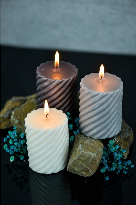 Twirl Candle 3 Pcs 6*7.50 Cm Light Grey, Dark Grey, White - Swordslife