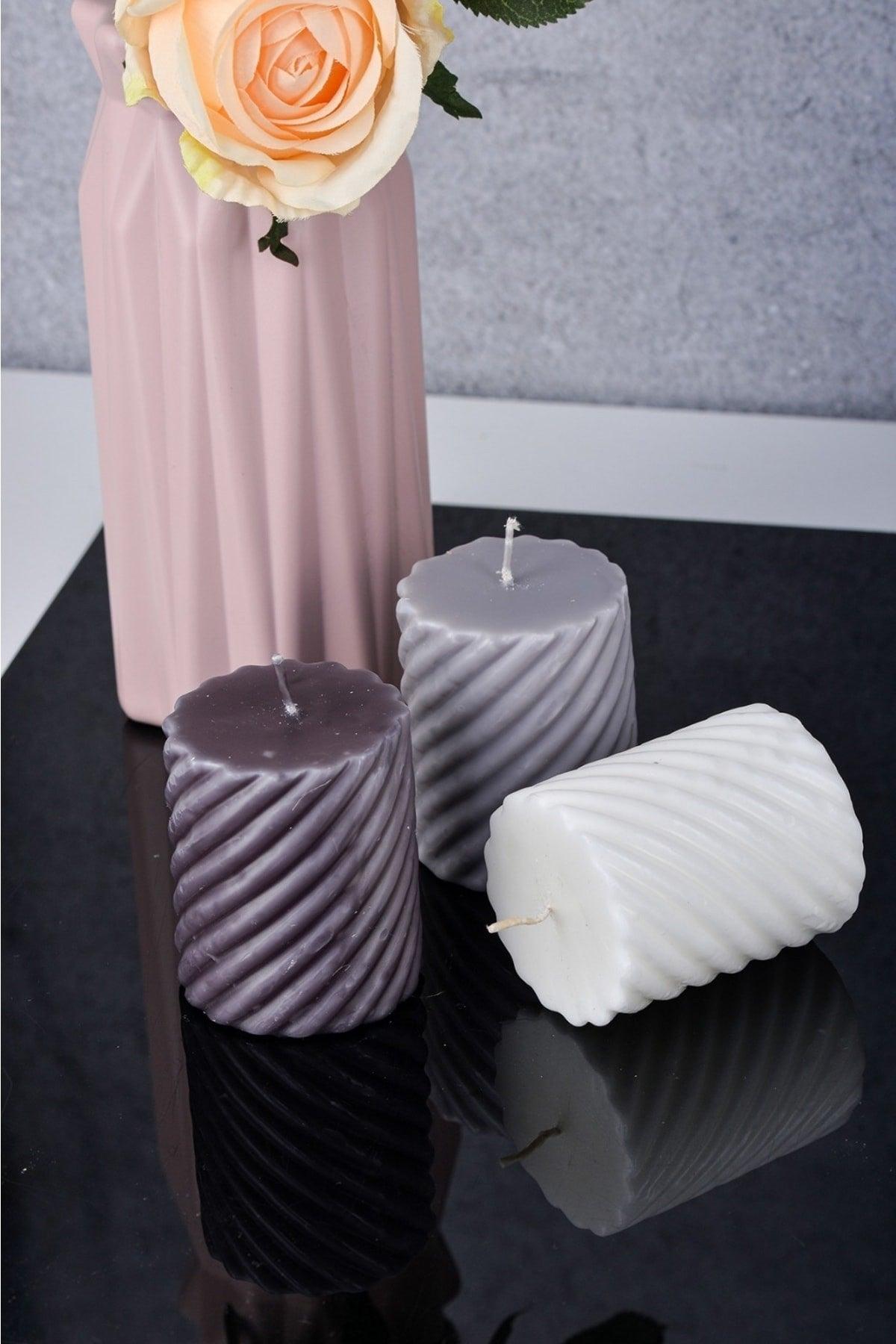 Twirl Candle 3 Pcs 6*7.50 Cm Light Grey, Dark Grey, White - Swordslife