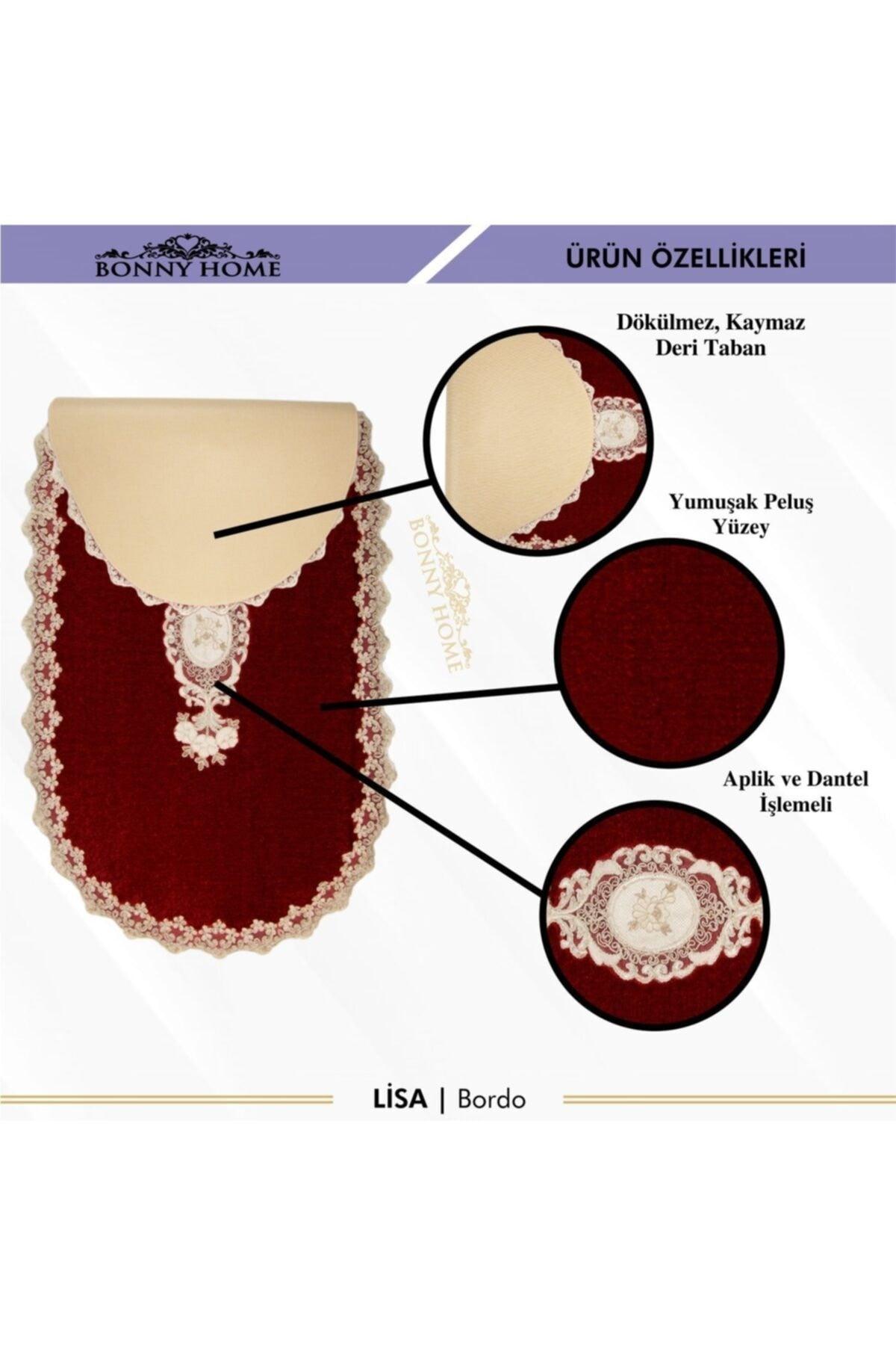 Claret Red Lisa 3d Dowry French Lace Appliqued Closet Set Bathroom Carpet Mat Set - Swordslife