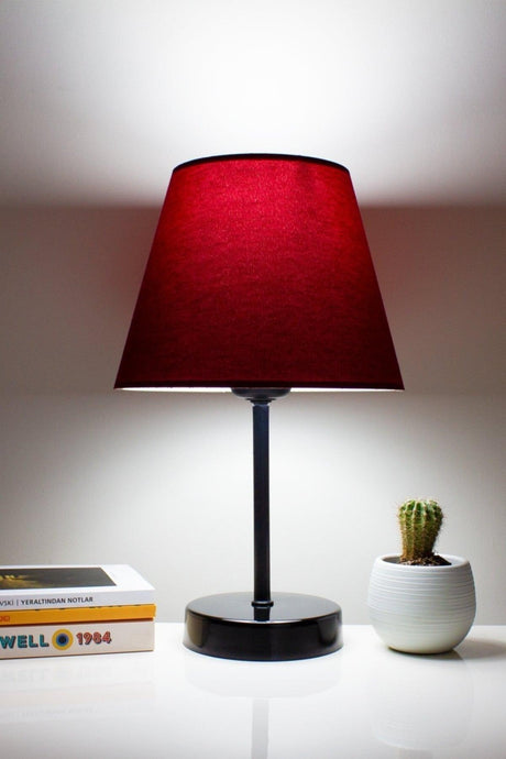 Burgundy Modern Bedroom Lampshade Black Standing Table Lamp - Swordslife