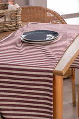 Claret Red Striped Linen Fabric 42x150 Cm Runner Table Cloth - Swordslife