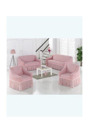 Crassula Cotton (3-3-1-1) Seat Sofa Cover Elastic Skirted Seat Cover (POWDER COLOR) - Swordslife