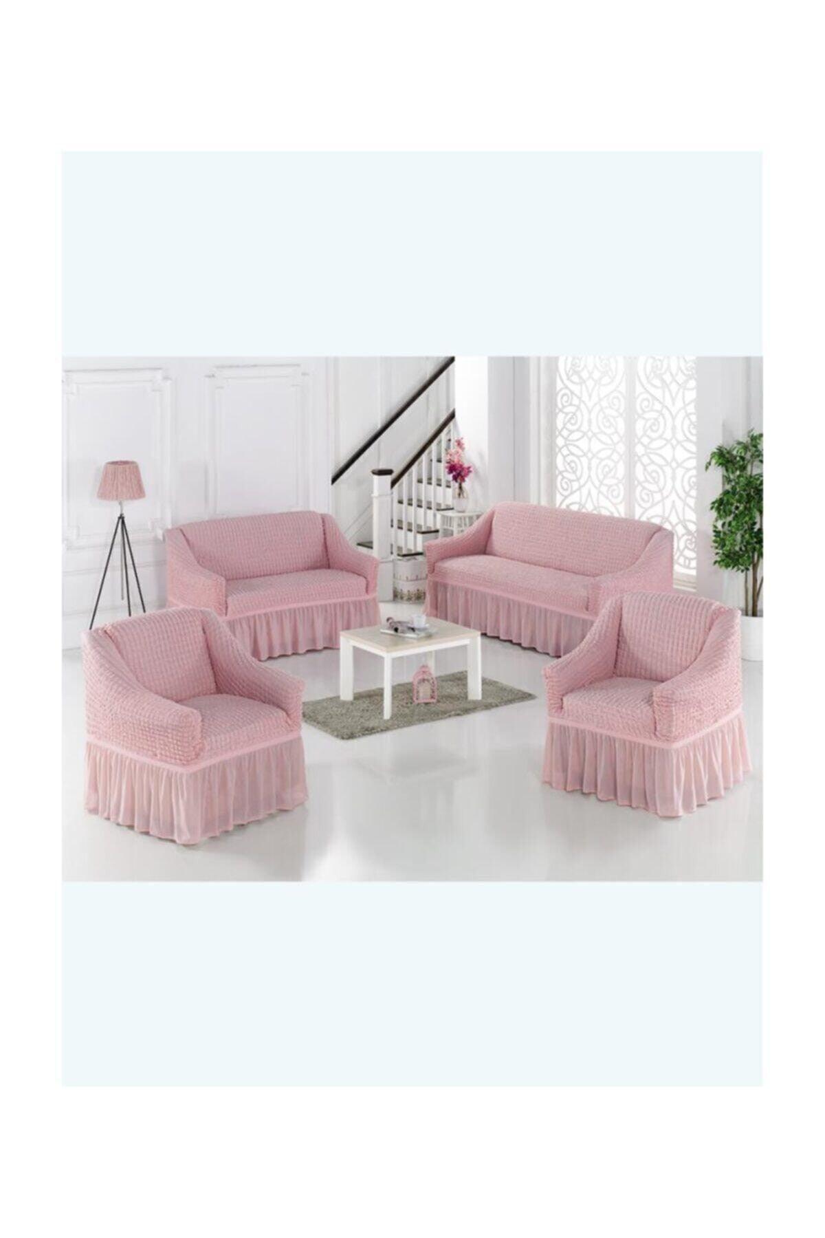 Crassula Cotton (3-3-1-1) Seat Sofa Cover Elastic Skirted Seat Cover (POWDER COLOR) - Swordslife