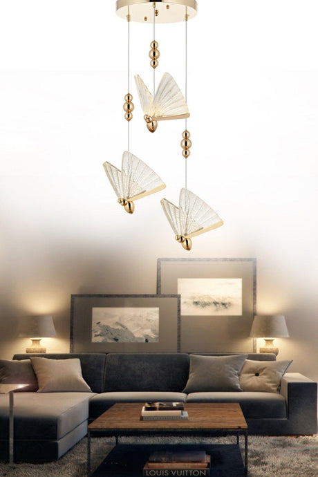 Butterfly 3 Color Led Yellow 3 Suspended Chandelier - Swordslife