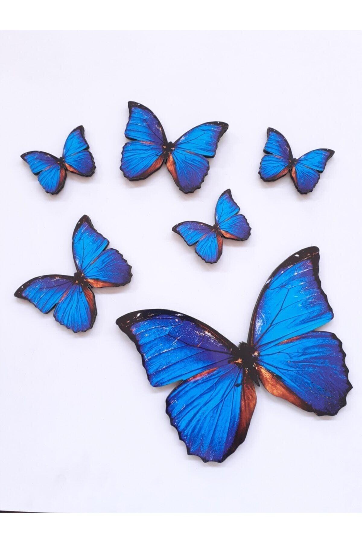 Butterfly Figure 6 Pieces Blue Wooden Wall Stick Ornament - Swordslife