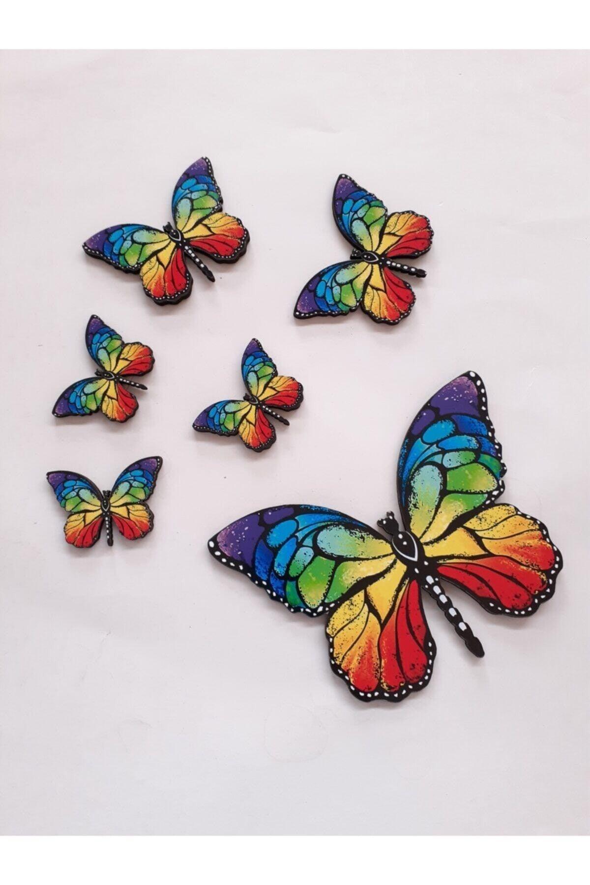 Butterfly Figure 6 Piece Colorful Wooden Wall Stick Ornament - Swordslife