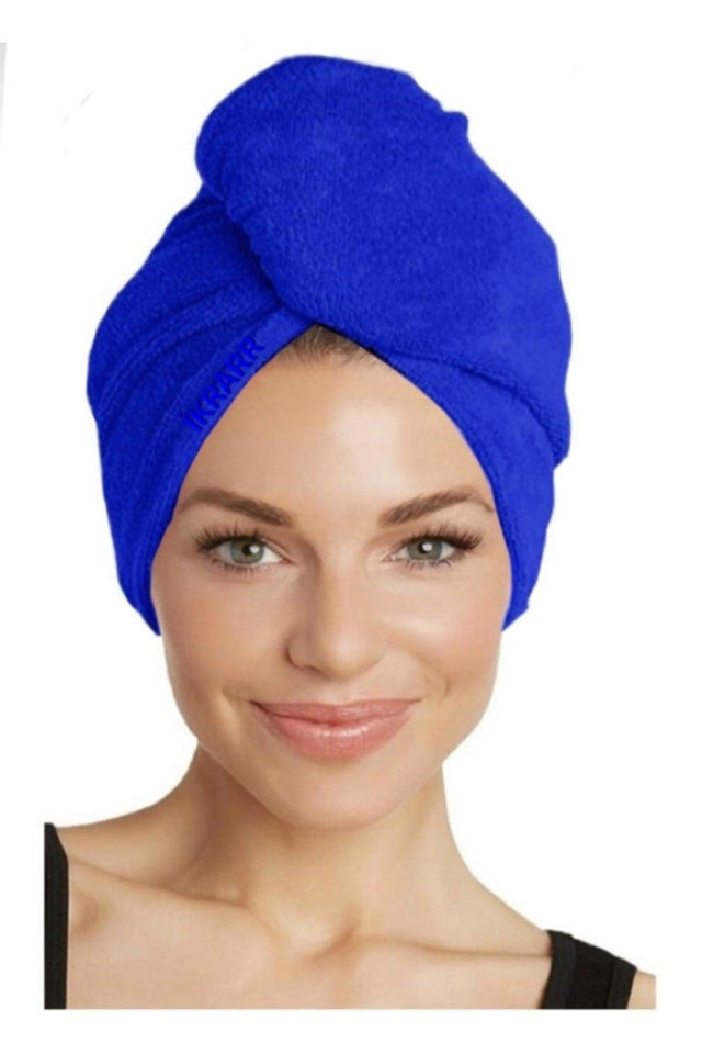 Buttoned 100% Cotton Hair Towel Hair Cap Blue - Swordslife