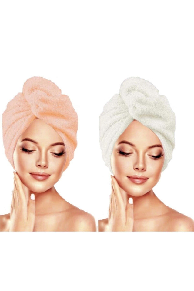 Buttoned Hair Towel Hair Cap 2 Pack Orange